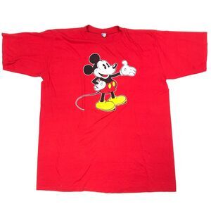 Vintage 80s Rare Disney OSFA XXXXL 4XL Mickey Mouse Red Tee T Shirt B4